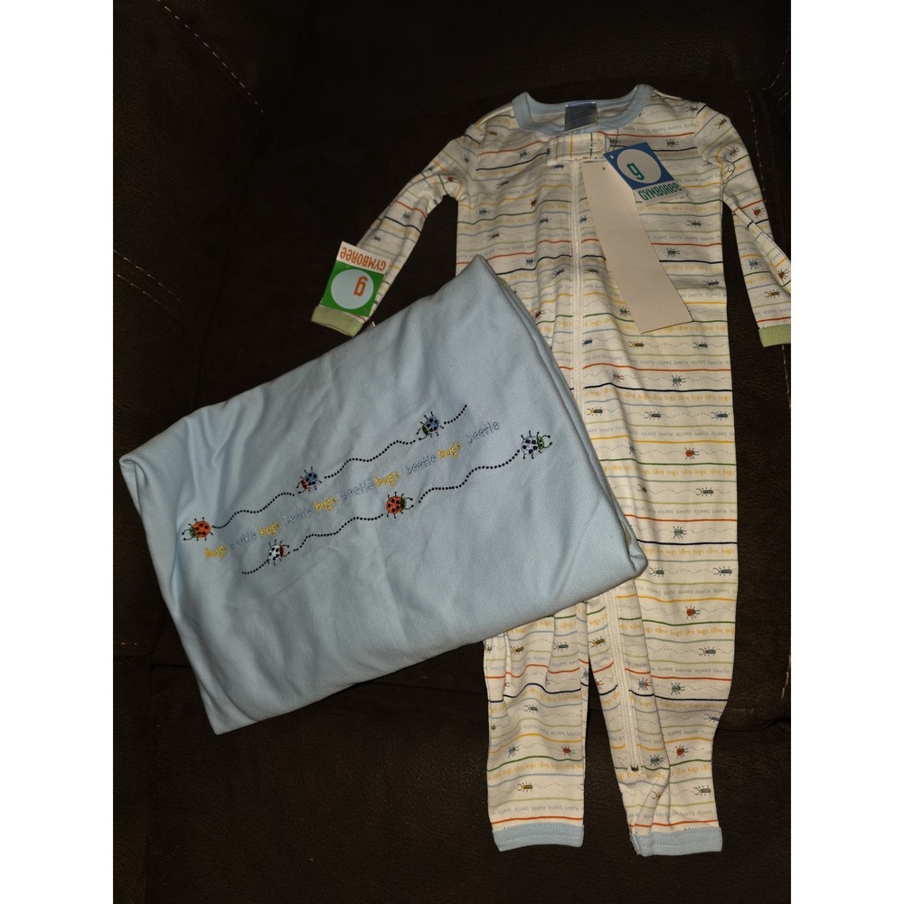 Vintage gymboree layette line beetle‎ bugs sleeper 6 12 months and blanket nwt
